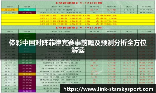体彩中国对阵菲律宾赛事前瞻及预测分析全方位解读