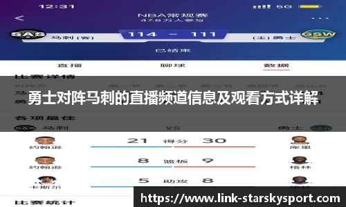 勇士对阵马刺的直播频道信息及观看方式详解